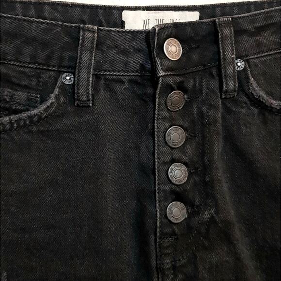 Free People We The Free Black Distressed Jean Skirt 100% Cotton Button Fly Mini - Picture 10 of 14